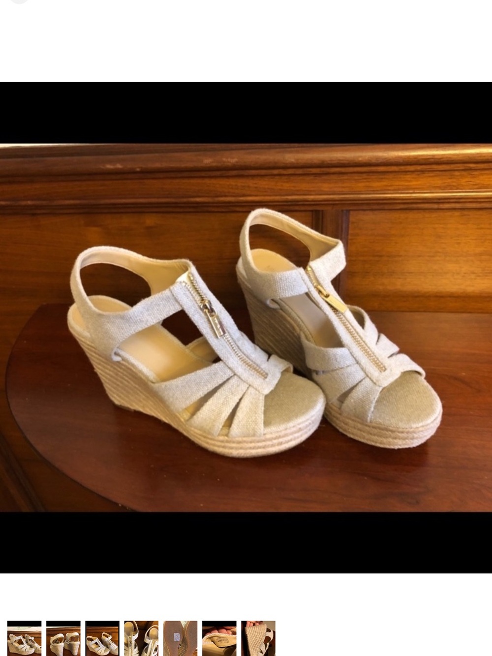 Michael Kors Neutral Beige Espadrille Wedge Sandals with Front Zip